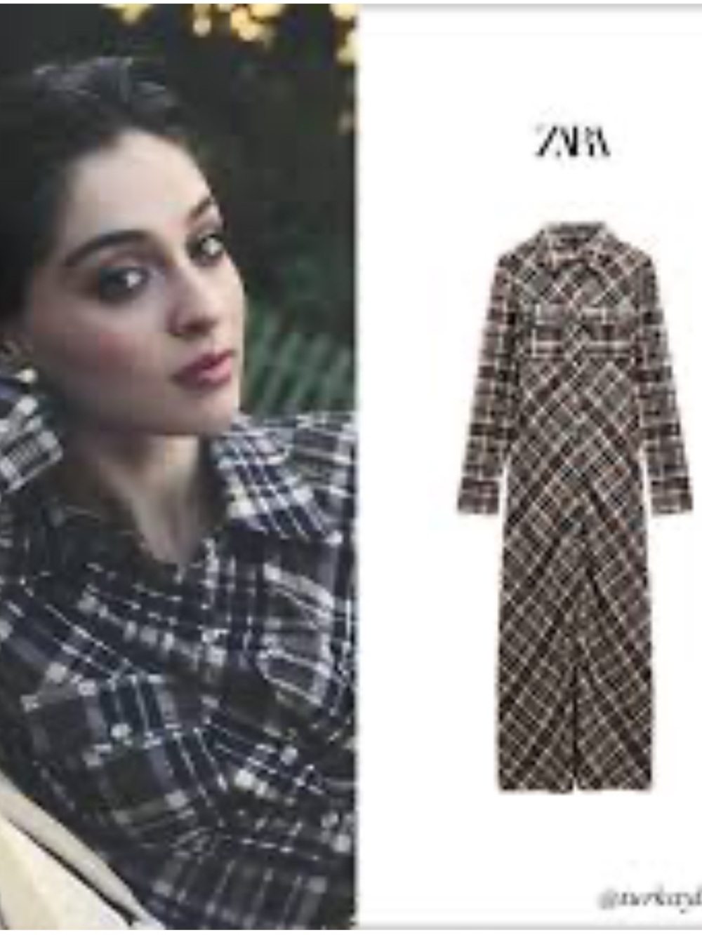 Zara Black and White Plaid Maxi Shirt Dress